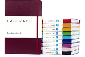 PAPERAGE Lined Journal Notebook, 10 Pack, (Bright Rainbow), 160 Pages, Medium 5.6 in x 8 in - 100 GSM Thick Paper – Hardcover Journaling Notebook for Work, School & Note Taking