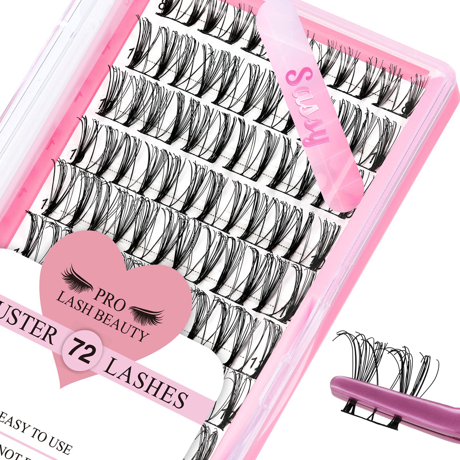 Lash Clusters, 72 Pcs Individual Cluster Lashes DIY Lash Extension 10-16mm Eyelash Clusters Volume Wispy Lashes Super Thin Band Reusable Soft & Comfortable(Sassy,C-8-16mix) — image 1