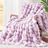 Touchat Luxury 1000GSM Faux Rabbit Fur Throw Blanket for Women, Super Heavy Warm Cozy Blankets for Couch Bed Sofa, Bubble Plush Fuzzy Soft Mink Blanket for Living Room Bedroom, Purple