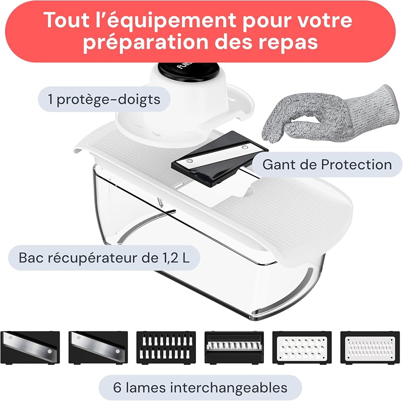 Pro - Mandoline Cuisine, Coupe Julienne et Râpe 6-en-1
