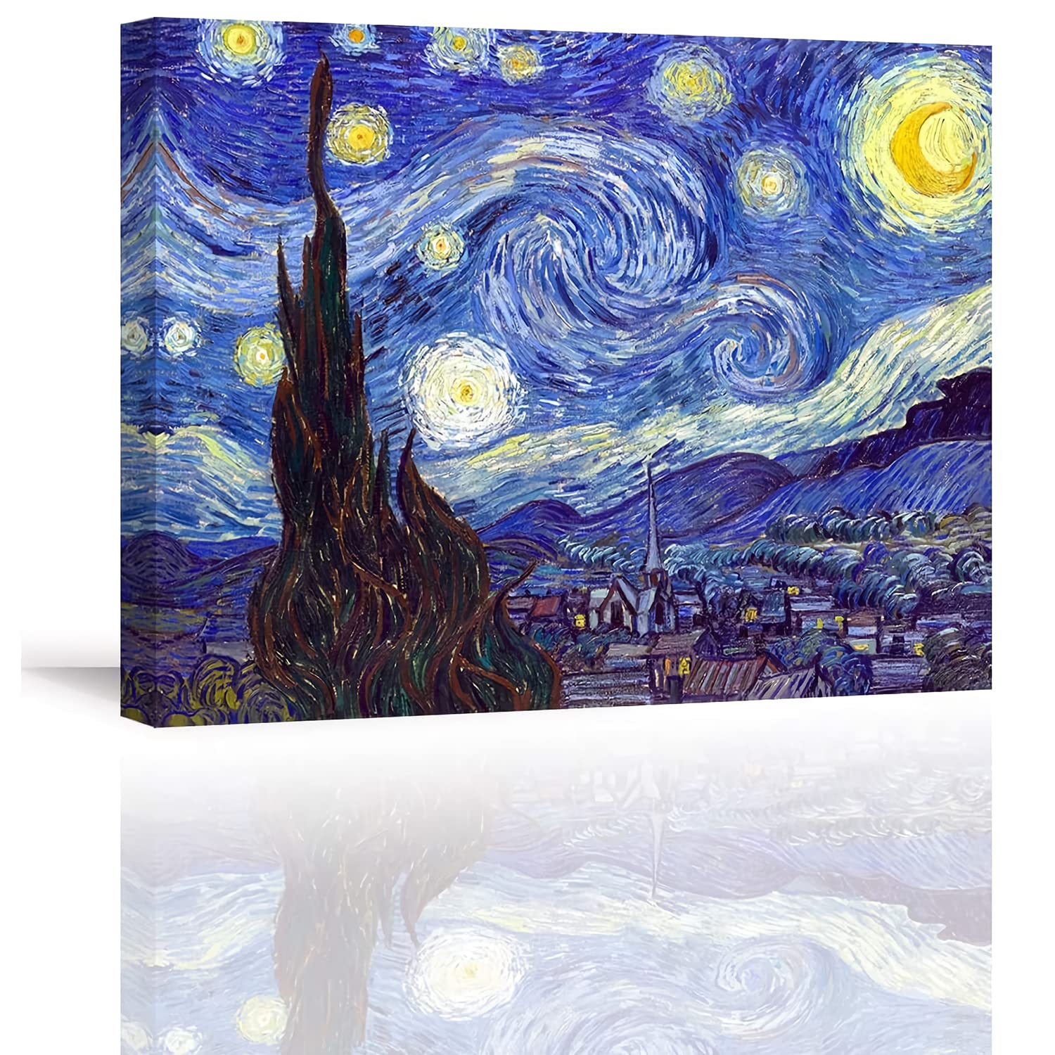 Piy Painting Starry Night by Van Gogh Famous Oil Paintings Reproduction Modern Artwork Abstract Landscape Canvas picture ready hanging Décor arts for Room Bedroom birthday Gift New year 30x40cm — image 1