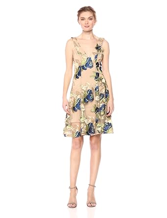 Dress the Population Women's maya floral lace fit and flare dress