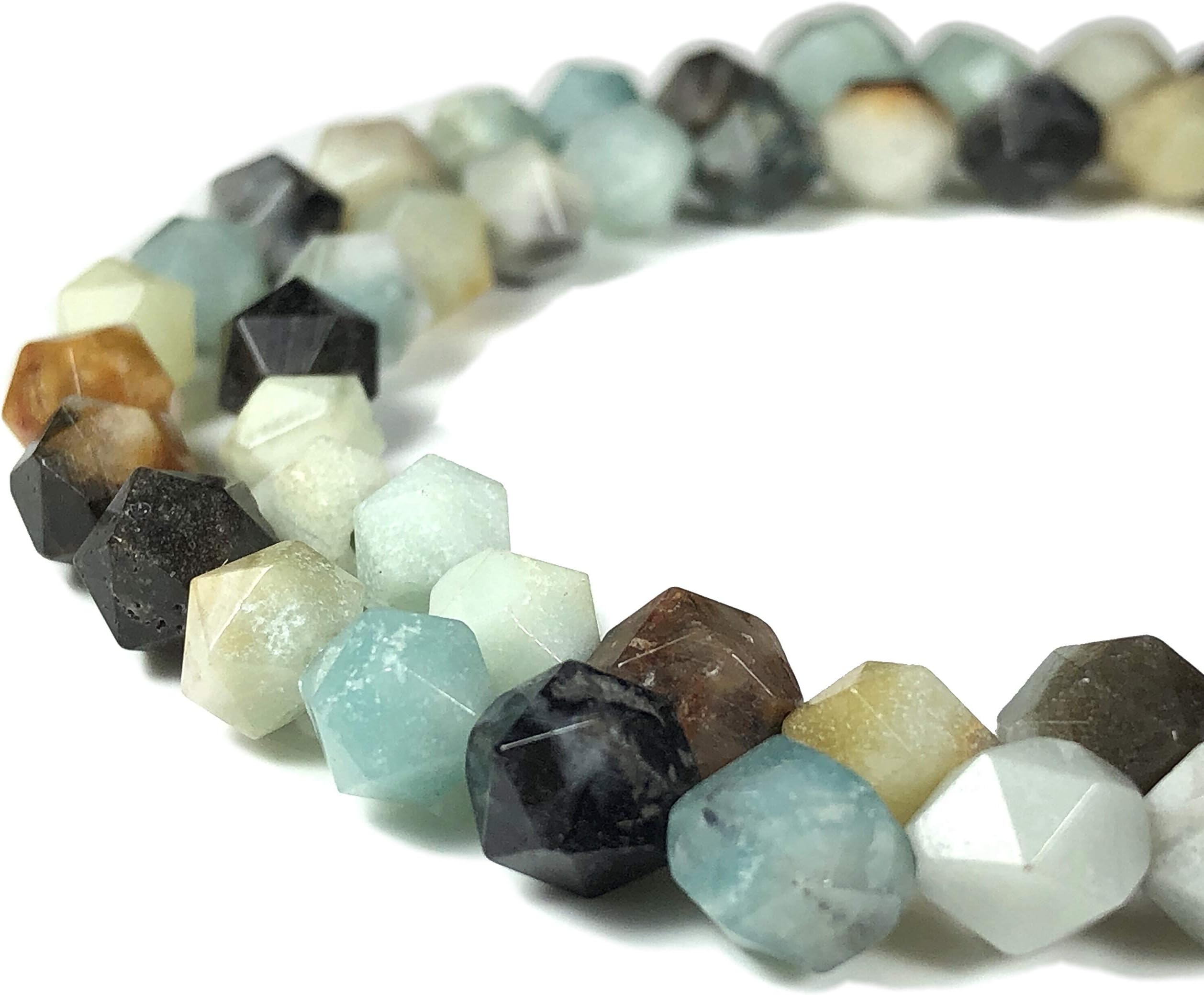 ABCGEMS African Black Amazonite Beads- Black Tourmaline & Pyrite Inclusion (A Mesmerizing Cutting Technique That Illuminates The Brilliance of Each Bead Like Stars) Stellar-Star-Cut 8mm