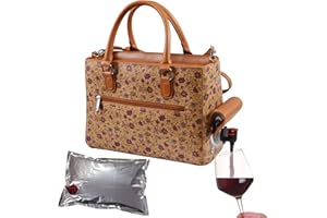 Primeware Insulated Drink Purse w/ 3L Bladder Bag | Thermal Hot and Cold Storage | Portable Drinking Dispenser for Wine, Cocktails, Beer, Alcohol | PU Leather Finish (Purple Cork Flower)