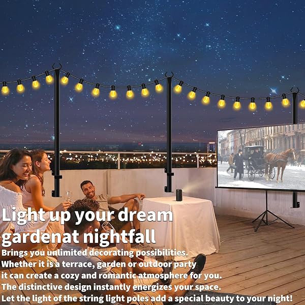 AHRLHR 8 PACK STRING LIGHT POLES FOR DECK,5 FT STRING LIGHT POLES FOR OUTSIDE WITH FIXING CLIPS,METAL POLES FOR OUTDOOR STRING LIGHTS, HANGING LIGHT POLES FOR FENCE GARDEN BACKYARD WALL BISTRO