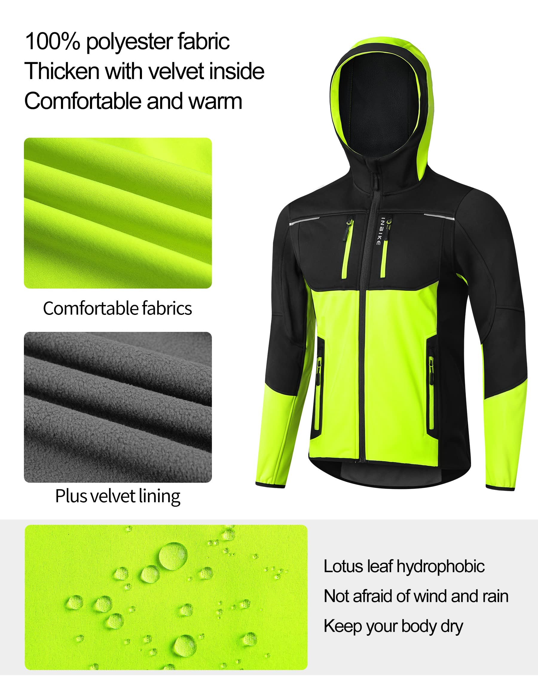 INBIKE Fahrradjacke Herren Wasserdicht Softshelljacke Übergangsjacke Winter Radjacke Laufjacke Funktionsjacke Winterjacke Regenjacke Fahrrad Wanderjacke Atmungsaktiv Warm Outdoorjacke Grün L 3