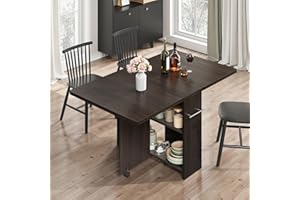 IDEALHOUSE Folding Dining Table with Storage, Drop Leaf Kitchen Table on 6 Lockable Wheels, 2-Tier Space Saving Table for Sma