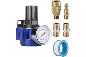 NANPU 1/2" NPT Compressed Air Regulator, Zinc Alloy Body, 150 psi Copper Core Steel-Protected Dial Gauge ＆ Metal Bracket, for Air Compressor ＆ Pneumatic Tools