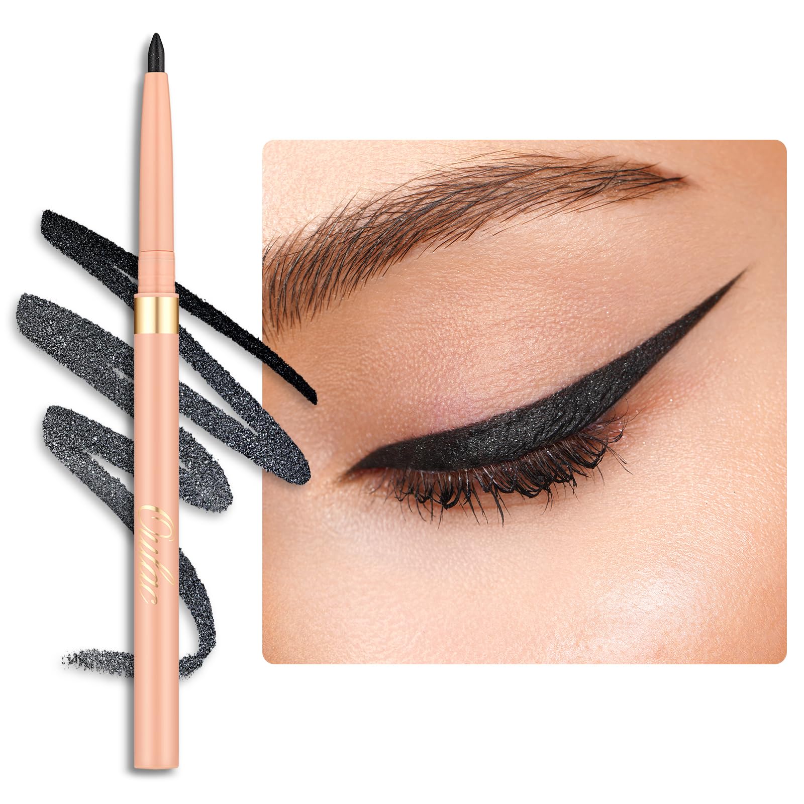 OULAC Shimmer Black Eye Liner Pencils Waterproof, Smudge-proof Retractable Eyeliner Lasts 24H +, Highly Pigmented and Smooth, Long-lasting Formula, Vegan (02) Light Year