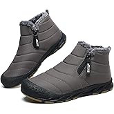 Snow Boots Mens Waterproof Winter Boots Fur Lined Warm Ankle Boots Zipper Closure Slip on Outdoor Boot Comfortable Walking Shoes