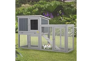 COZIVVOVV Assembled Wooden Indoor & Outdoor Rabbit Hutch, 2 Story Small Animal House Habitat, Durable Pet Bunny House Cage with Cleaning Tray, for Bunny Chick Duck Hamster (Grey)