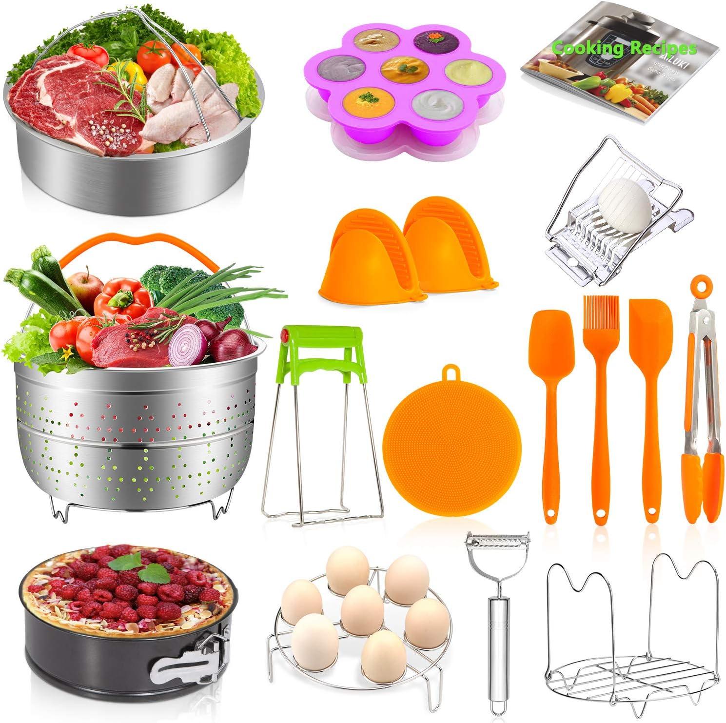 Accessories for Instant Pot, 20 Pcs Pressure Cooker Accessories Set for 5,6,8 Qt, 2 Steamer Baskets, Non-stick Springform Pan, Egg Bites Mold, Egg Steamer Rack, Kitchen Tong, Spatula, Oven Mitts
