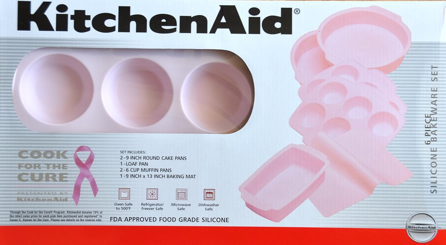 KitchenAid Cook For The Cure Silicone 6piece Bakeware Set Pink Starter Bakeware