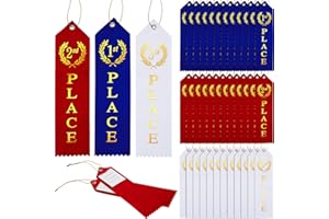 45 Pieces Award Ribbons 1st, 2nd, 3rd Place Flat Carded Set First Place Prizes with Event Card and Rope for Competition, Spor