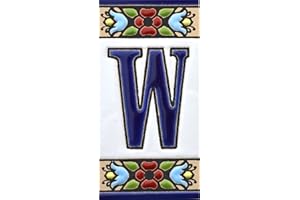 ART ESCUDELLERS House letters 3 inch. Handpainted house letter tiles for signs, addresses and names. Address numbers for houses. House address numbers and letters. Design Design FLORES MINI 2,87" x 1,38" (LETTER W)