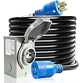 30 Amp Generator Cord and Power Inlet Box, 50FT Generator Cords 30 Amp,125V/250V Generator Power Cord NEMA L14-30P to L14-30R
