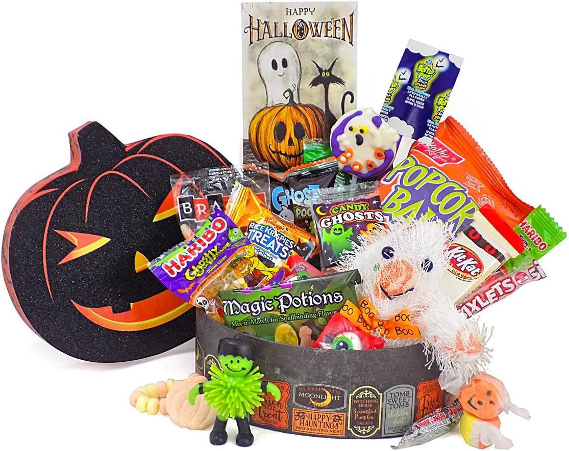 'Ghostly Greetings, Have a Bootiful Halloween' Candy Gift Basket with Plush Ghost Toy