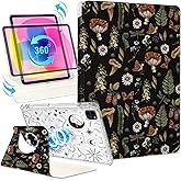 Shorogyt for iPad Air 13 Inch M3 2025 & M2 2024 /for i Pad Pro 12.9 inch (3/4/5/6th Gen) for Magnetic Stand for Women - Cute Design 360 Degree Rotating Covers Girls with Pencil Holder, Mushroom