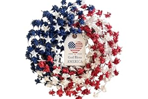 CIR OASES 18 inch Independence Day Wreath for Front Door, Memorial Day 4th of July Independence Day Red White Blue Forsythia Flower Wreath for Wall Window Party Wedding Decor