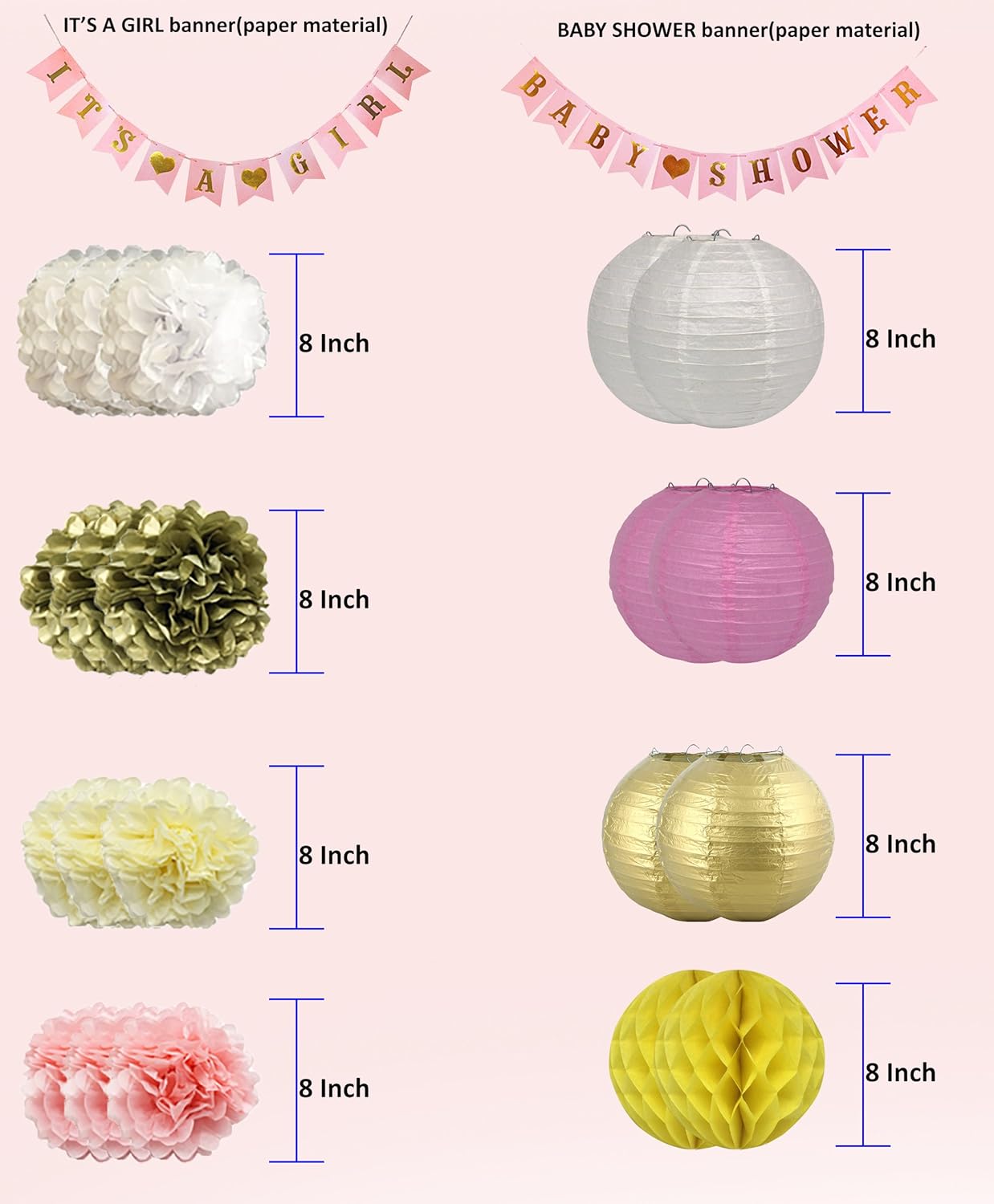 Amazon Com Baby Shower Party Decorations Set Pink Grey And White Amazon Com Baby Shower Party Decorations Set Pink Grey And White