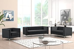 Morden Fort Velvet Accent Chair Loveseat Contemporary Sofa Home Theater Seating Upholstered Accent Arm Modern Chesterfield Sofa Furniture Couch Set for Living Room Office Bedroom Apartment
