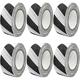 6 Pack Flagging Tape with Black and White Stripes,1 inch 100ft Non-Adhesive | Plastic Ribbon Neon Marking Tape for Hunting Hiking Trail Hazardous Areas Halloween Party Decors