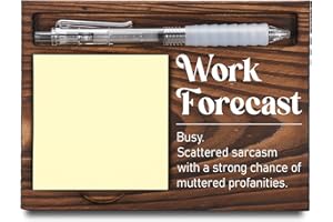 FTONENI Funny Office Work Gifts for Coworker, Sarcastic Gag Going Away Farewell Gifts, Work Forecast Sticky Note Holder, Post-it Note Dispenser for Desk, Wooden Post-it Note & Pen Holder 6.5" x 4.7" - FTA110