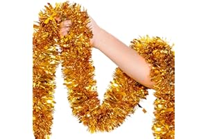 HONGSOME 50Ft Gold Christmas Garland Decorations,Xams Tinsel Stems Non-Lit Soft Twist Garland Decor for Tree Stairs Railing Front Door Mantle Fireplace Indoor Outdoor Holiday Home