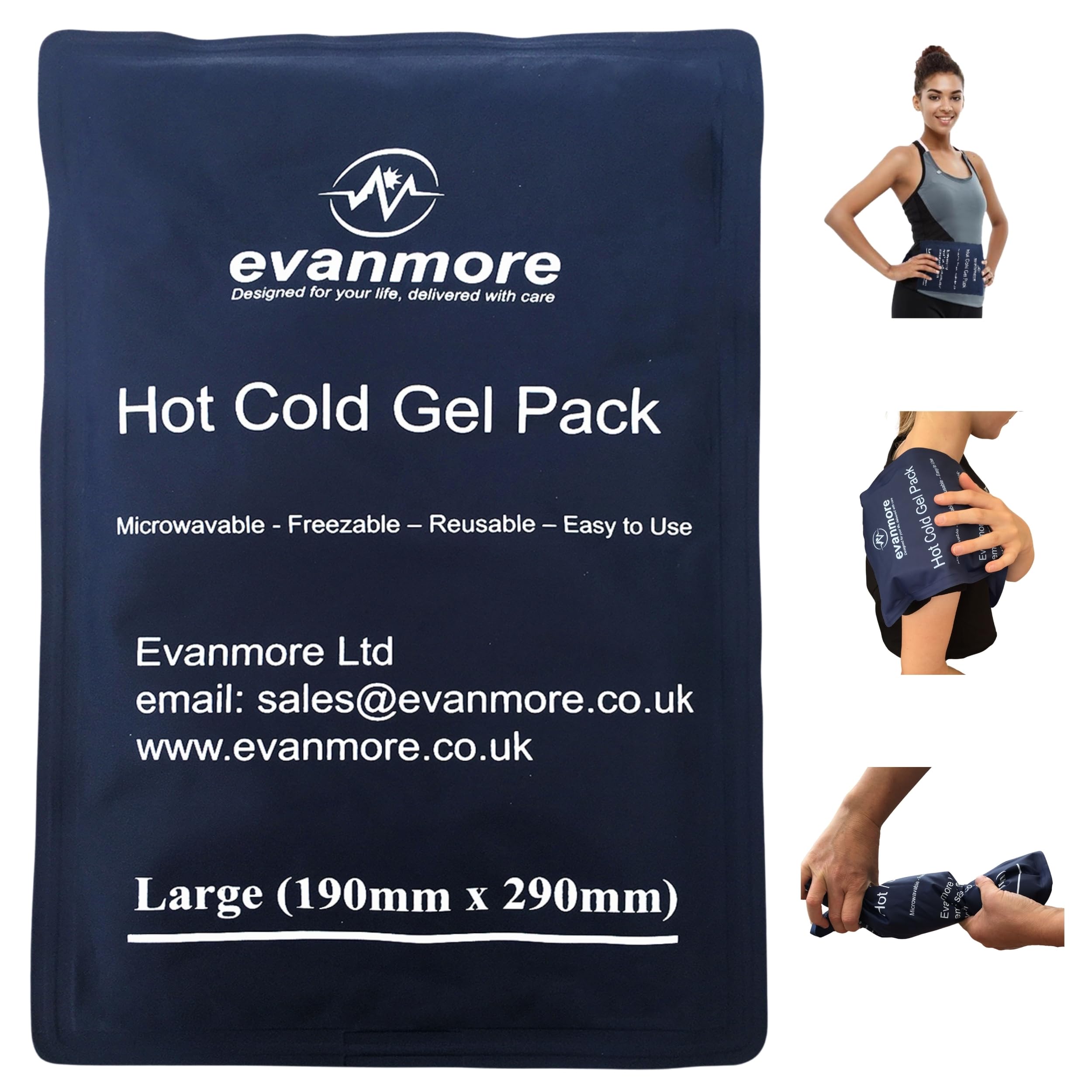 1 x Large Reusable Hot Cold Gel Pack - Evanmore, Easy to use, Flexible, Long Lasting, Microwaveable Freezable for Back Shoulder Waist Wrap Pain Relief Ice Heat Therapy Compress- 19 x 29cm (1)