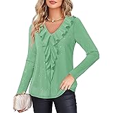 Gaharu Women's Dressy Blouses Long Sleeve Ruffle Shirts Casual Loose Fit Mesh Double Layers Flowy Tunic Tops