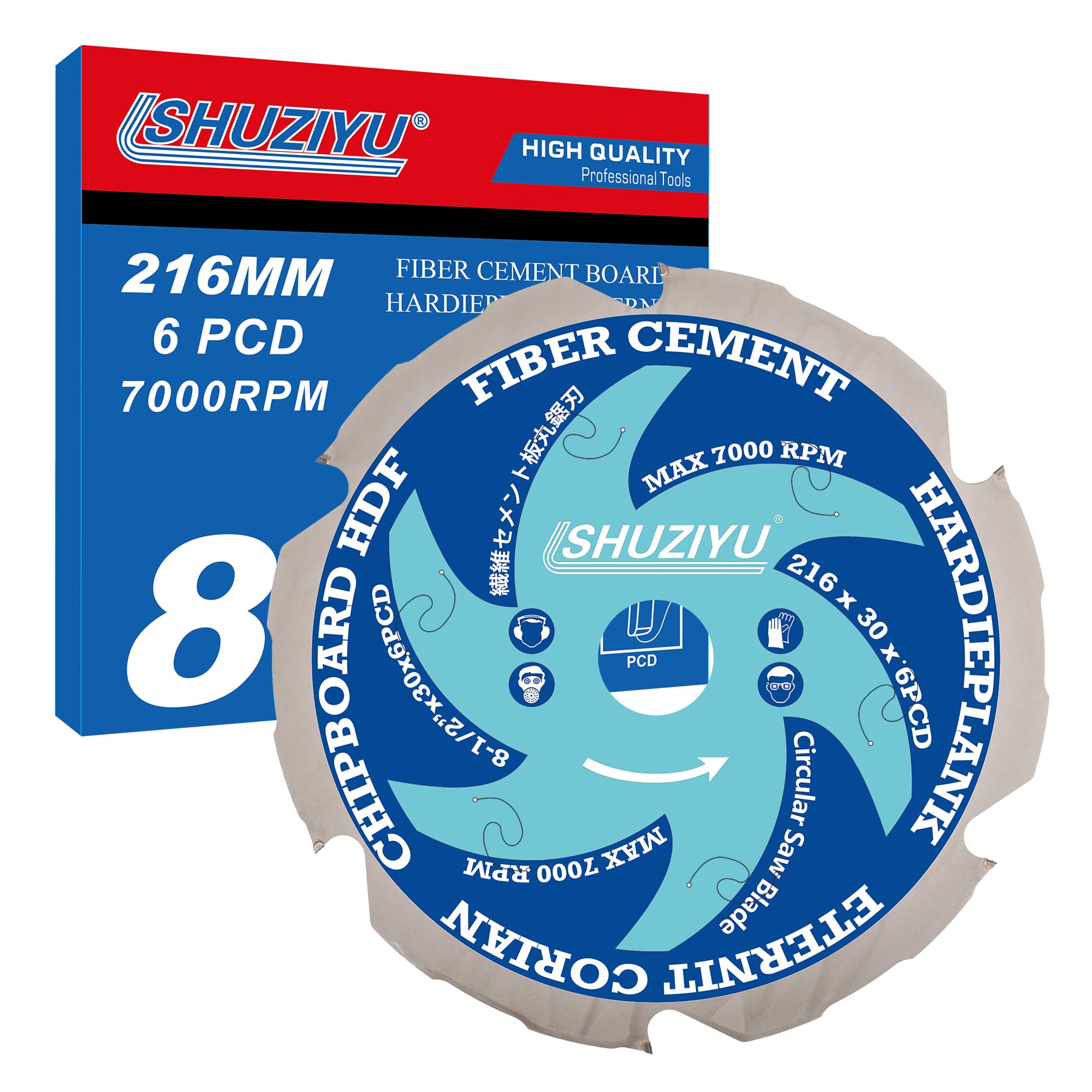 LSHUZIYU 216mm-6PCD, Centre hole 30mm, Polycrystalline Diamond Tipped 6 PCD, Hardie blade, Fiber Cement Board Circular Saw Blade