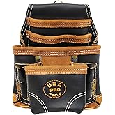 USA Pro Tools Leather Tool Pouch for Carpenter | Best for Electricians, Plumbers, Handyman and Framers | 10 Pockets with 2 Stainless Steel Hammer Holders