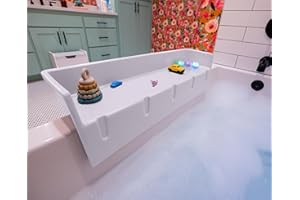 Tub Topper® Bathtub Splash Guard & Bath Shelf for Kids – Toddler Bath Tray, Bath Toys Storage & Ledge Organizer – Splash Guard for Bathtub with Suction Cups – Kids Bathroom Accessories (White)