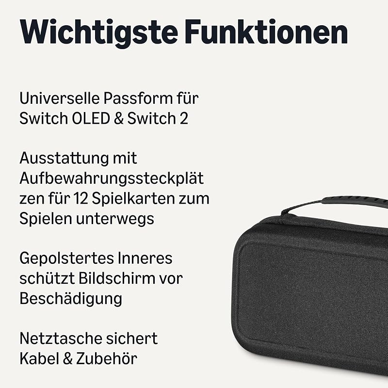 Universaltasche für Nintendo Switch mit 12 Spielkartenfächern, Kompatibel mit Switch 2 & Switch OLED, Schwarz