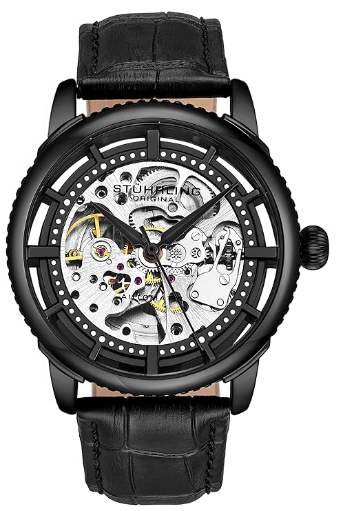 Stuhrling Original Herrenuhr, Skeleton Zifferblatt mit Lederband, Serie 3933