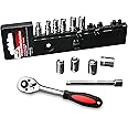 EPAuto 1/4-Inch Drive Socket Set with 72 Tooth Reversible, 12 Pieces