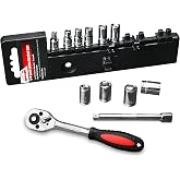EPAuto 1/4-Inch Drive Socket Set with 72 Tooth Reversible, 12 Pieces