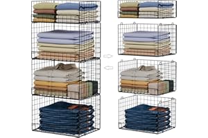 Yociyoga 4 Tier Stackable Closet Organizers and Storage Shelves, Foldable Closet Shelf Organizer System, Stackable Storage Bins Drawers for Clothes Organizer System, Black(Patent Pending)