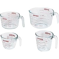 Pyrex 4 Piece Glass Measuring Cup Set, Includes 1-Cup, 2-Cup, 4-Cup, and 8-Cup Tempered Glass Liquid Measuring Cups, Dishwash
