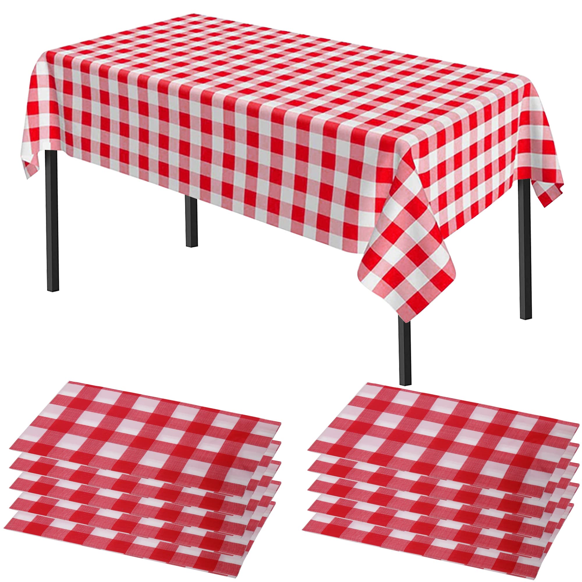 Time to Sparkle 10 Pack Plastic Tablecloths 54" x 108" Plastic Dining Table Cloth Premium Rectangle Table Cover for Parties Wedding Banquet etc Indoor Or Outdoor(Red Check)