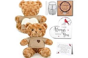 Kenning 5 Pcs Funeral Gift Set Cremation Stuffed Bear for Ashes with Spoon Tiny Urn Keepsake Acrylic Heart Shaped Memorial Plaque Decor Bracelet with Wings for Remember Loss of Loved One (Light Brown)