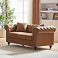 Small Couch,63.5" High-tech Fabric Button Tufted Love Seat Sofa with Nailhead Trim&Roll Armrest,Upholstered Mid Century Modern Couch,Comfy Chesterfield Sofa for Living Room,Small Place(2 Seater,Brown)