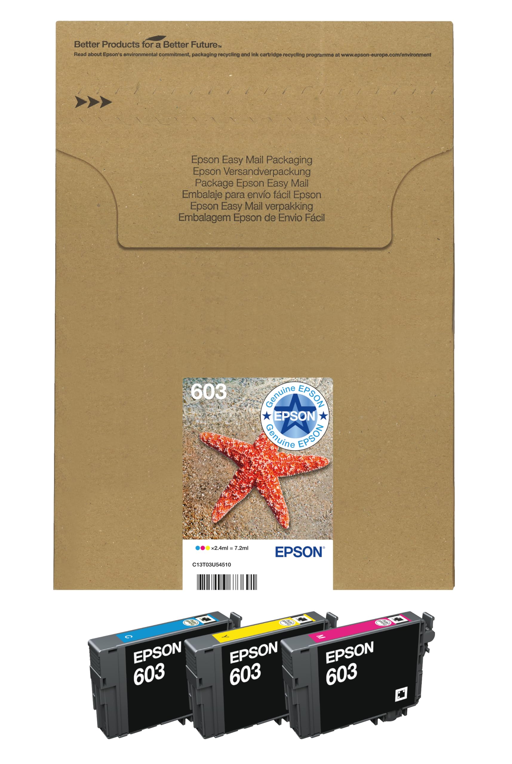 Epson 603 Starfish Genuine Multipack, Eco-Friendly Packaging, 3-Colours Ink Cartridges