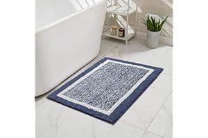 CozeCube Bath mats for Bathroom Non Slip, Fluffy Absorbent Microfiber Bath mat Washable, Aesthetic Bathroom Rugs, Small Navy Blue Bath mat, Navy Blue, 24" x 16"