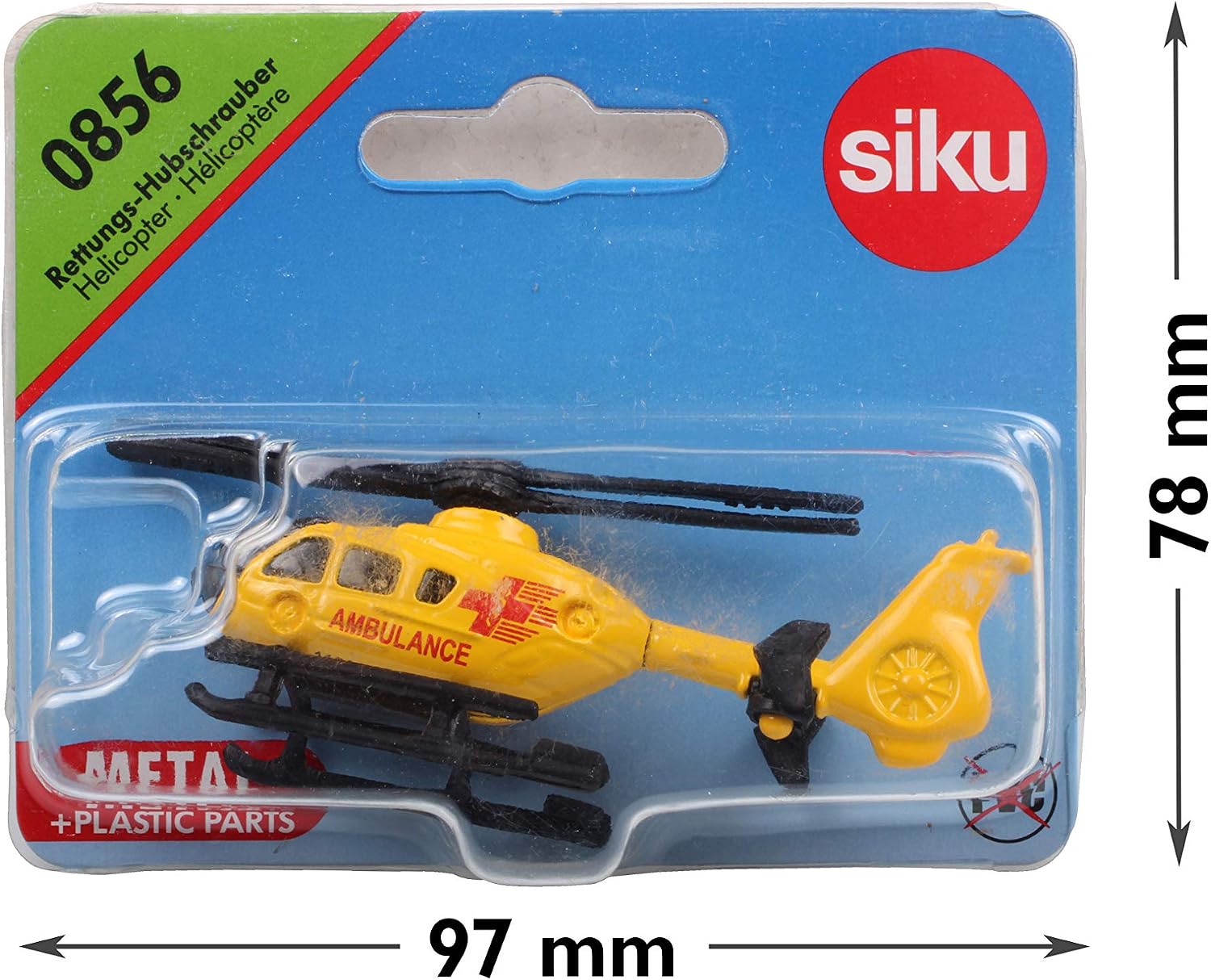 siku 0856, Rescue Helicopter, Metal,Plastic, Yellow, Rotating rotors, Lemon Tree, 7.4 x 4.7 x 3.1 cm - Image 3