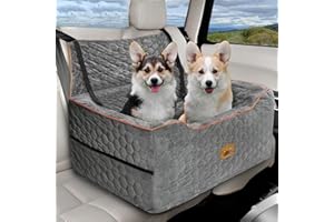 MELAFA365 Dog Car Seat for Medium/Large Dog Booster Seat Under 60 lbs or 2 Small Dogs, Multi-Functional Pet Car Seat with Thick Cushion, 2 Safety Leashes (Gray)