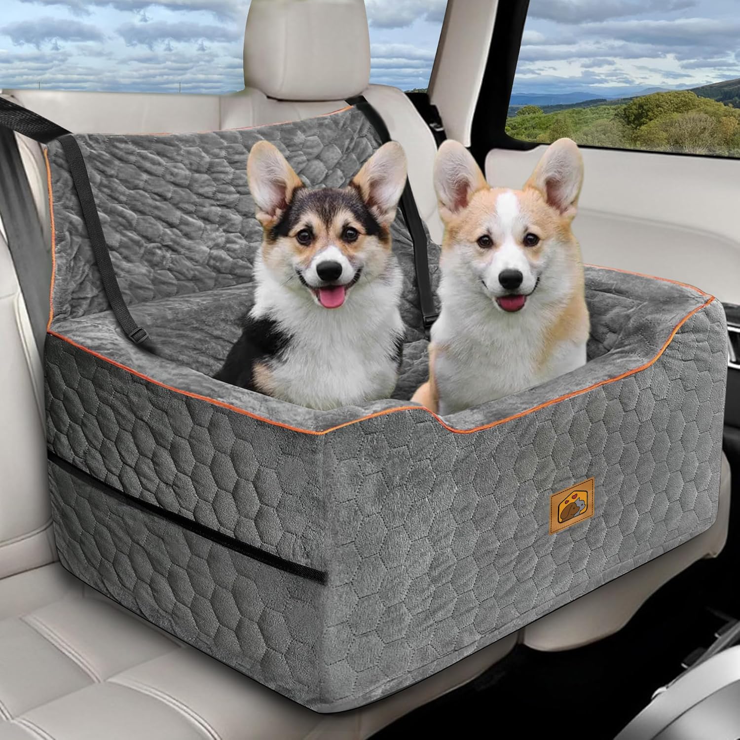 Photo 1 of Dog Car Seat for Medium/Large Dog Booster Seat Under 60 lbs or 2 Small Dogs, Multi-Functional Pet Car Seat with Thick Cushion, 2 Safety Leashes (Gray)