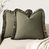 Foindtower Set of 2 Decorative Soild Fringe Ruffle Throw Pillow Covers Soft Boho Farmhouse Cushion Cover Cozy Accent Retro Pillowcase for Couch Sofa Bed Living Room Home Decor,20×20 Inch,Olive Green