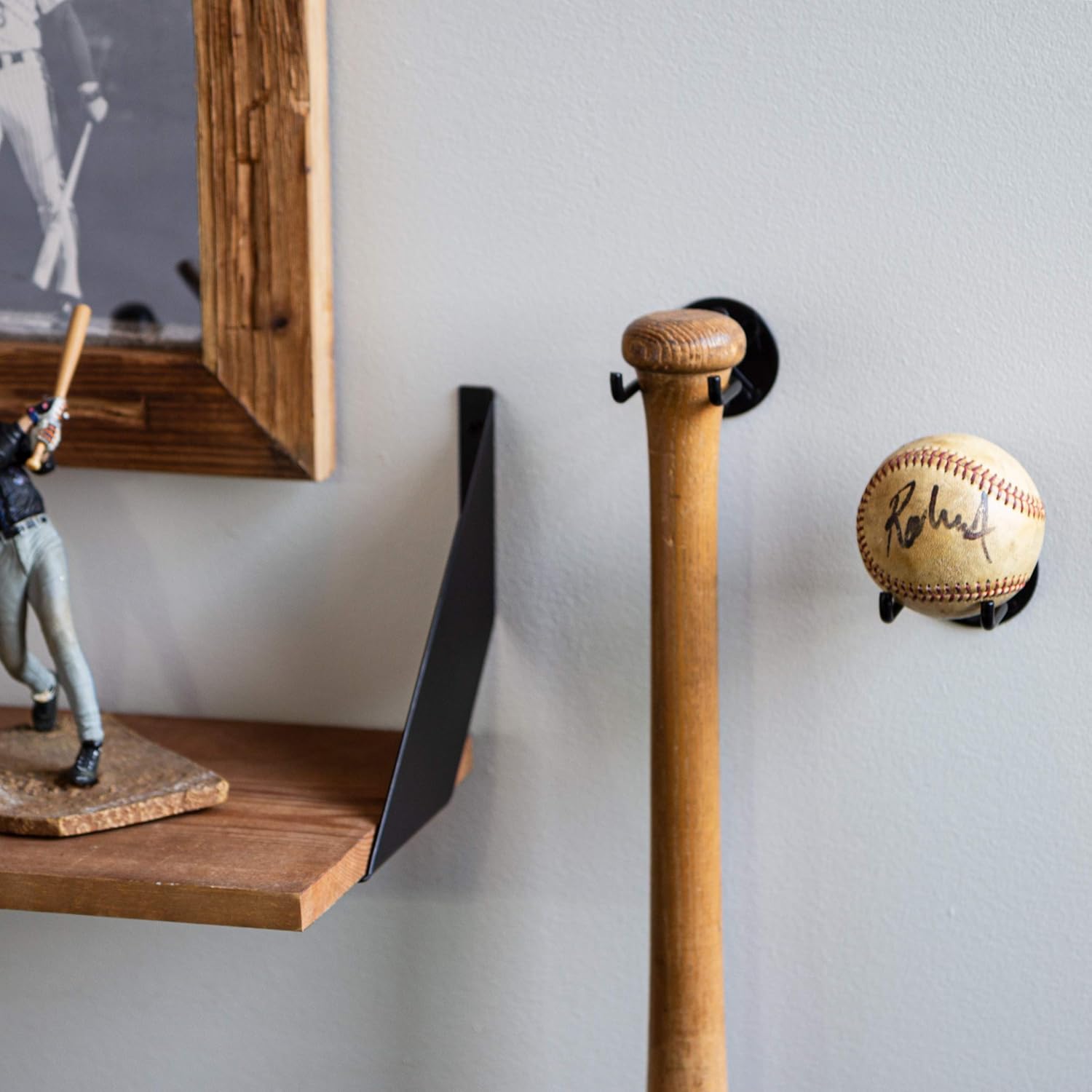 Wallniture Sporta Wall Mount Baseball and Bat Display Memorabilia Holder Collectibles Rack Black Set of 2 : Sports & Outdoors