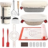 Tunyet Sourdough Bread Baking Supplies, Banneton Bread Proofing Basket, 10 Inch Oval & Round Bread Baskets with Liners & Covers, Sourdough Starter Kit